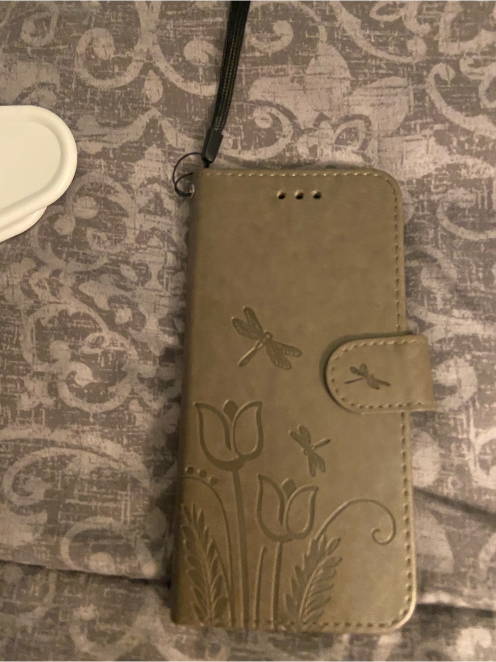 Olive Green Floral Dragonfly Wallet Phone Case - Compatible Cell Phone Accessory